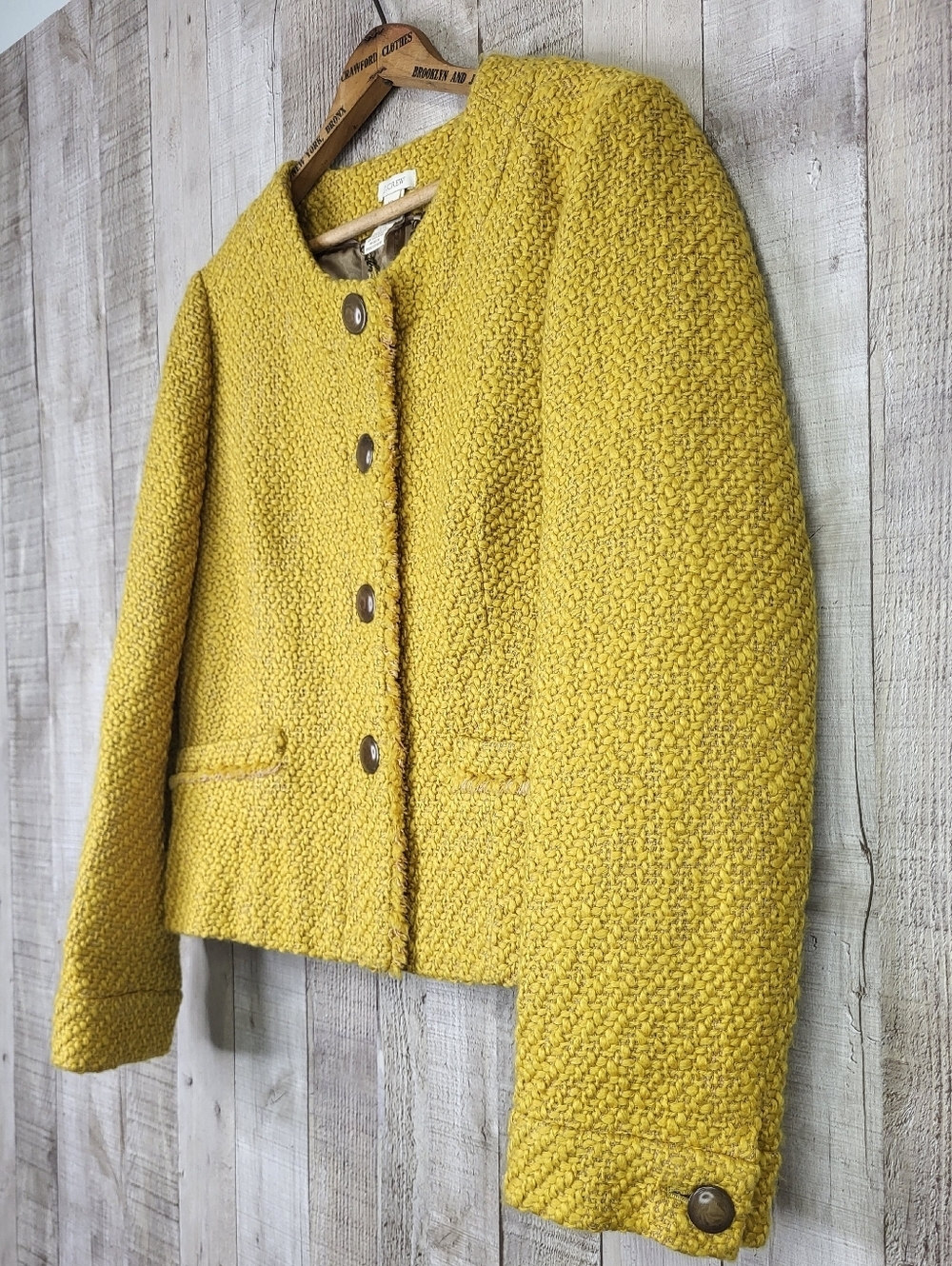 J. Crew Women's Yellow Textured Tweed Blazer. Wool Blend. Size 12 - Picture 3 of 10
